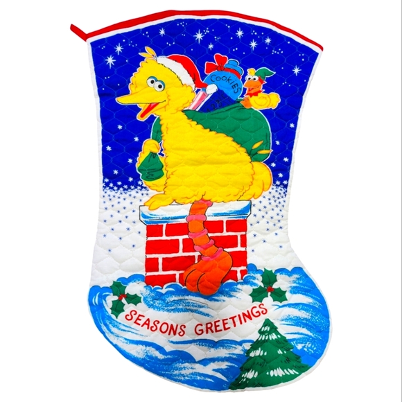 Vintage Sesame Street BIG Bird Santa Jumbo Stocking double sided 30x19 inches - Picture 2 of 4